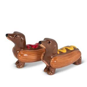 Dachshund Hot Dog Salt & Pepper Shakers Ceramic Wiener Dog Kitchen Decor Set